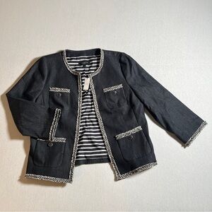 NWT Talbots Dark Denim Cotton Blend Jacket w/ Tweed Trim + Pockets, Size 12P